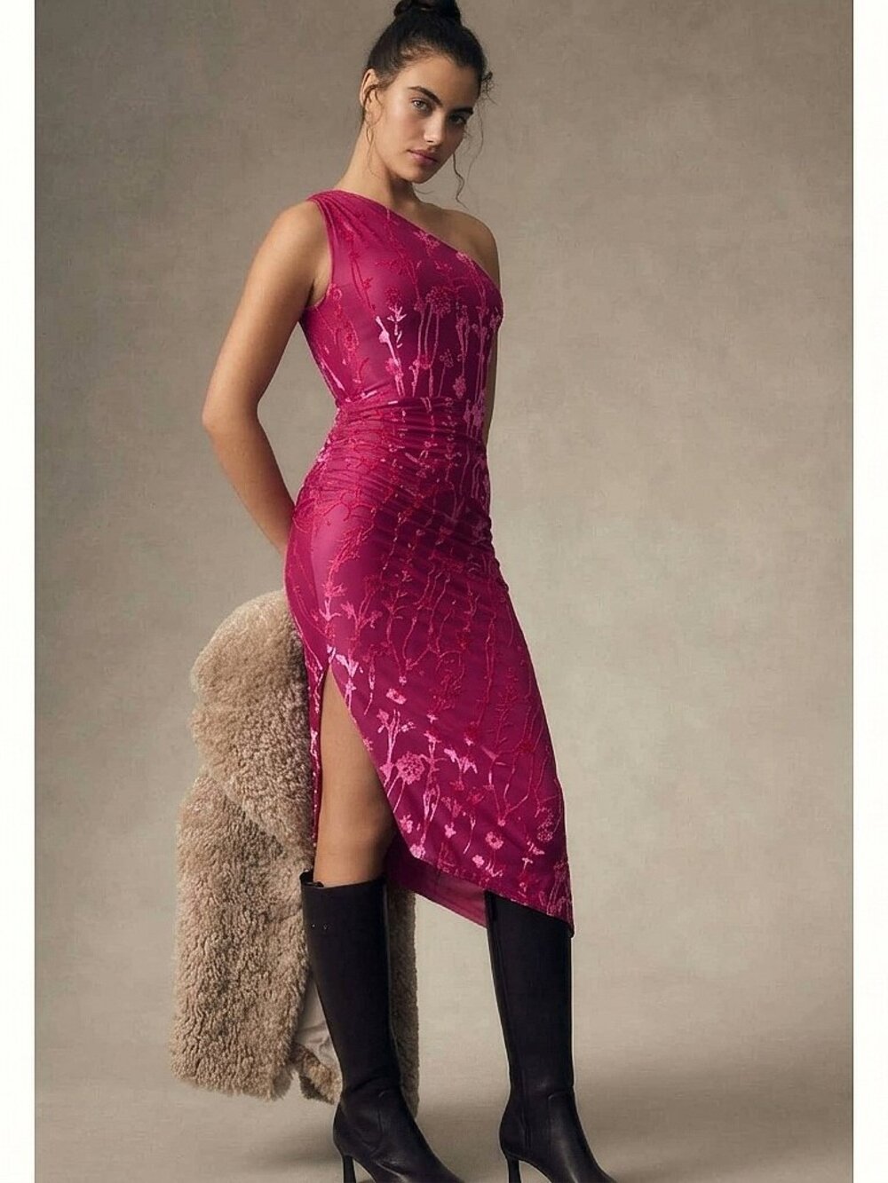 Anthropologie l Hutch One-Shoulder Ruched Velvet Dress